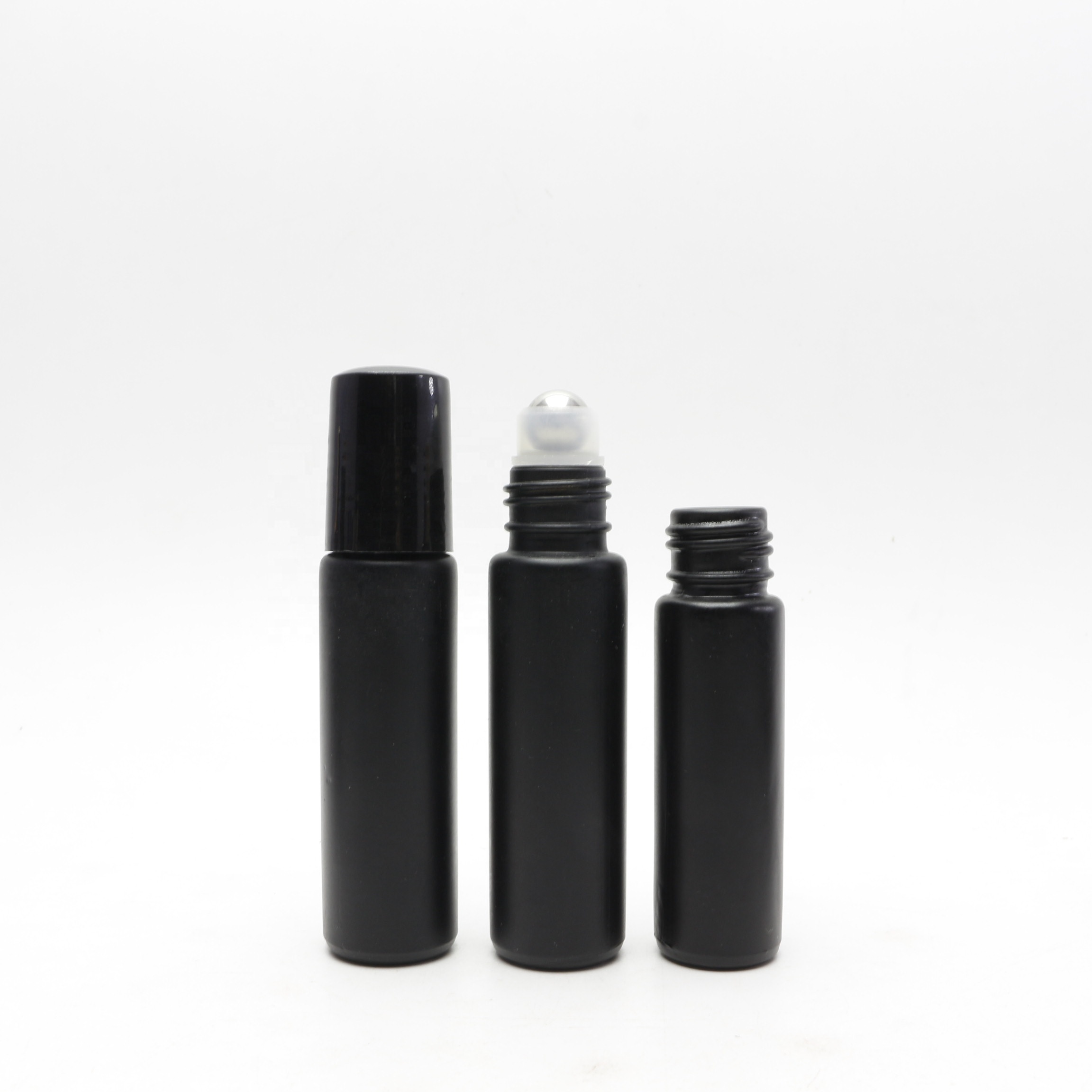 wholesale 10ml matte black cosmetic eye cream empty roll on glass roller bottle for serum essence RL-89B