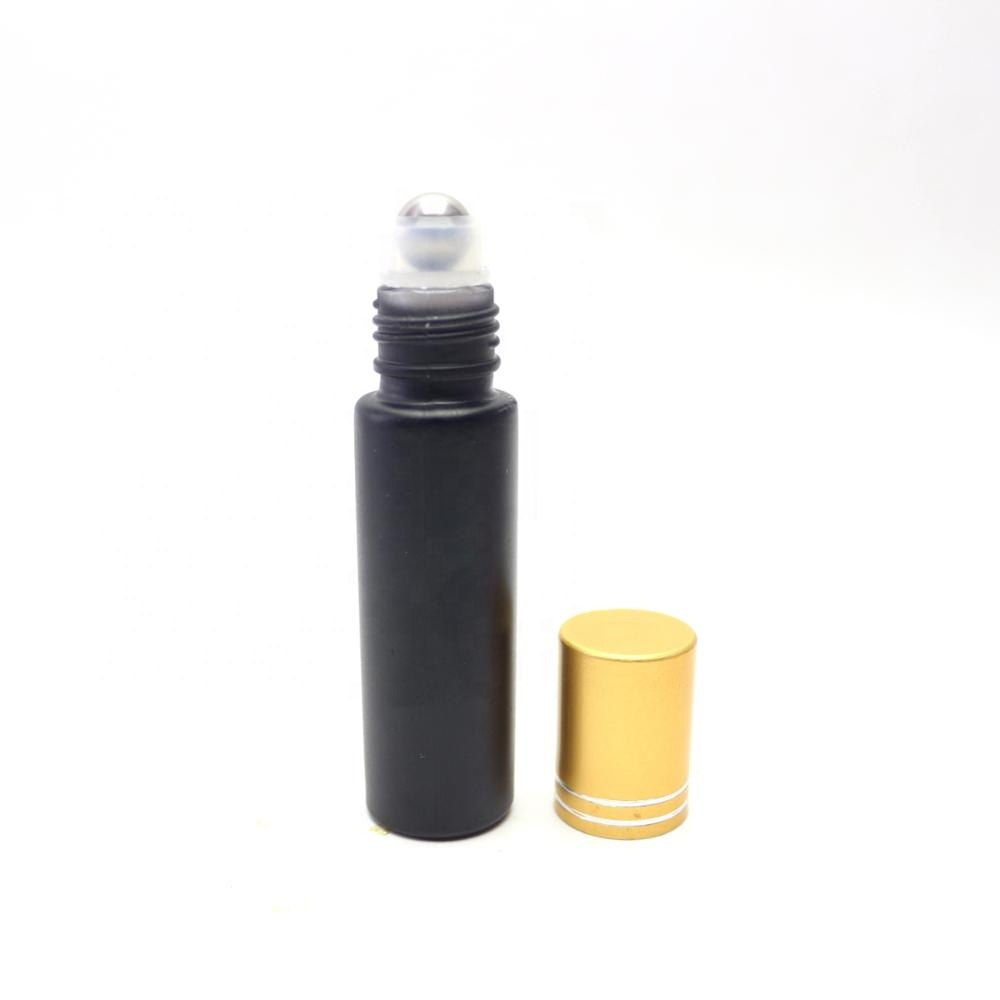 wholesale 10ml matte black cosmetic eye cream empty roll on glass roller bottle for serum essence RL-89B