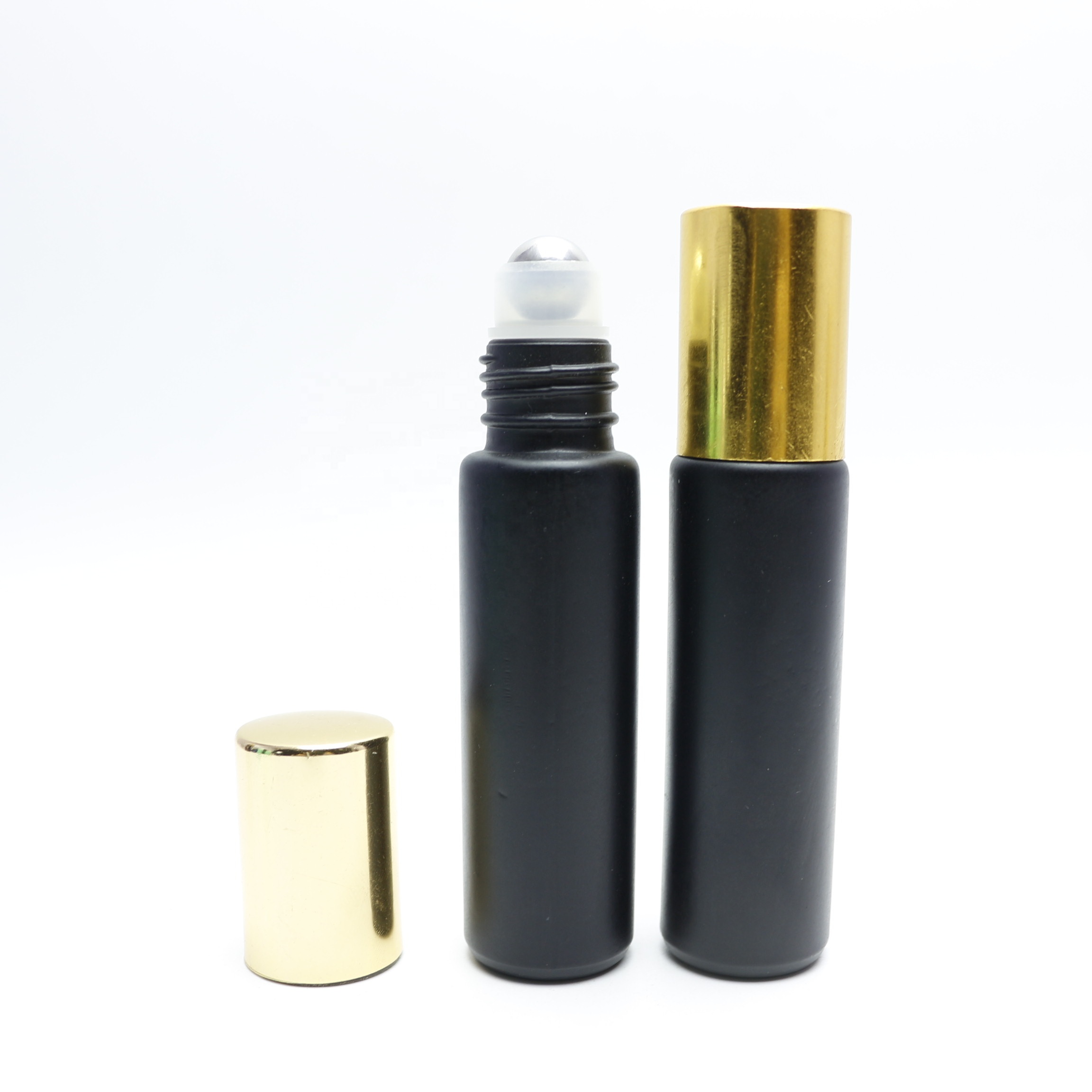 wholesale 10ml matte black cosmetic eye cream empty roll on glass roller bottle for serum essence RL-89B