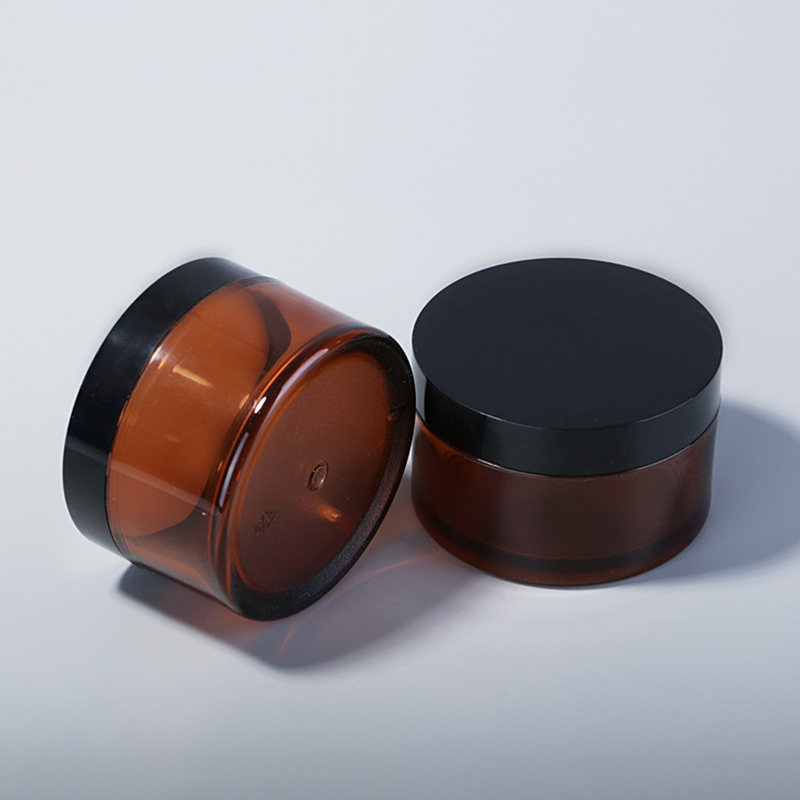 wholesale 120g pet plastic cosmetic packaging cream container amber jar black lid for skin care
