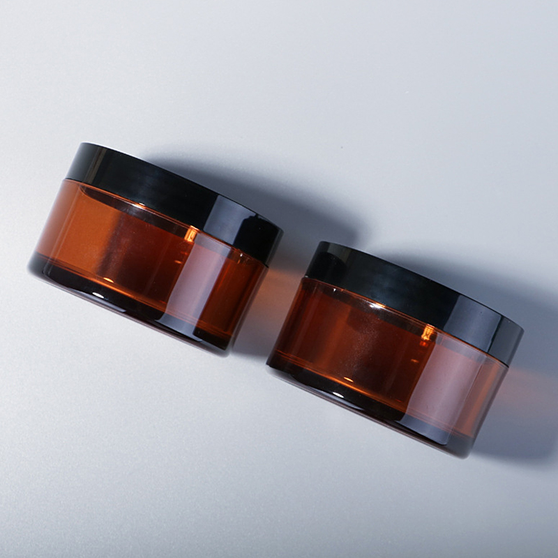 wholesale 120g pet plastic cosmetic packaging cream container amber jar black lid for skin care
