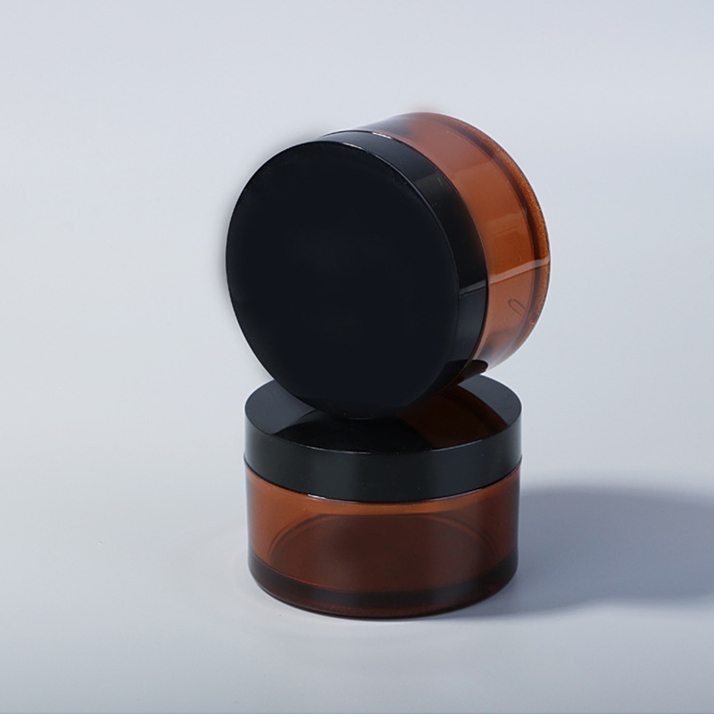wholesale 120g pet plastic cosmetic packaging cream container amber jar black lid for skin care