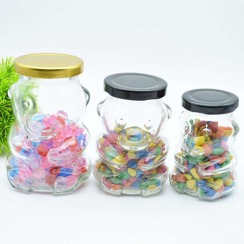 wholesale 120ml  180ml  270ml  decorative teddy bear shaped clear glass jar and container supplier with lids