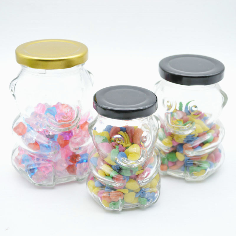 wholesale 120ml 180ml 270ml decorative teddy bear shaped clear glass jar and container supplier with lids