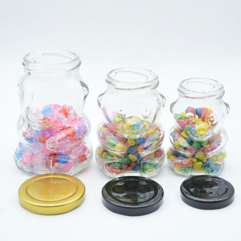 wholesale 120ml 180ml 270ml decorative teddy bear shaped clear glass jar and container supplier with lids
