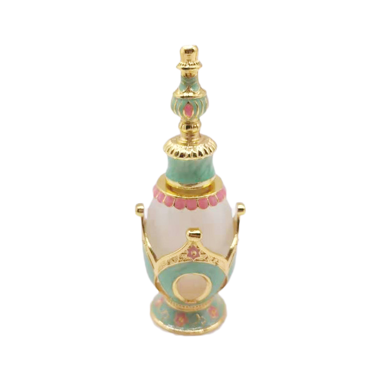 wholesale 12ml Unique dubai Arabic Style Metal Essential Oil Attar Perfume Glass Bottles