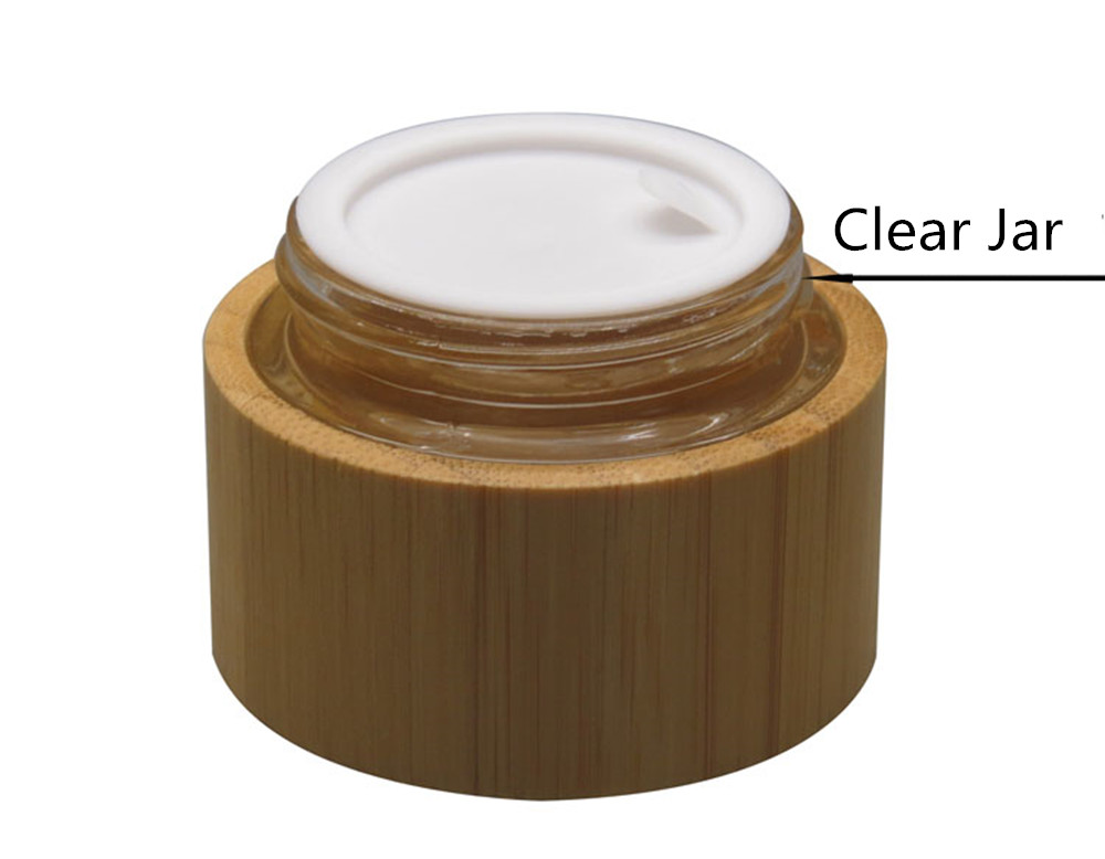 wholesale 15g 50g 100g clear frosted bamboo glass cream cosmetic jar with PP inner nature bamboo lid