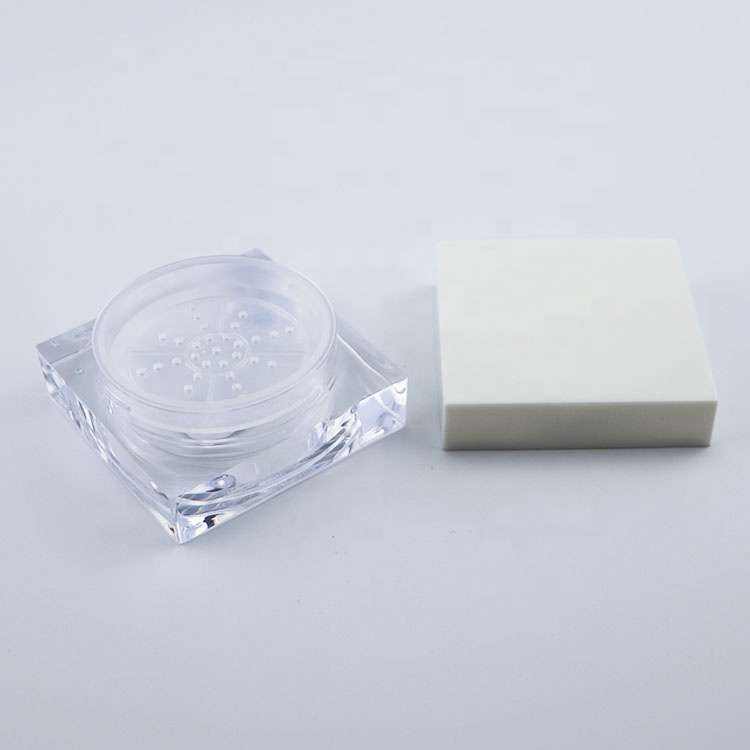 wholesale 15g small luxury plastic cosmetic powder square loose powder jar container with sifter and lid