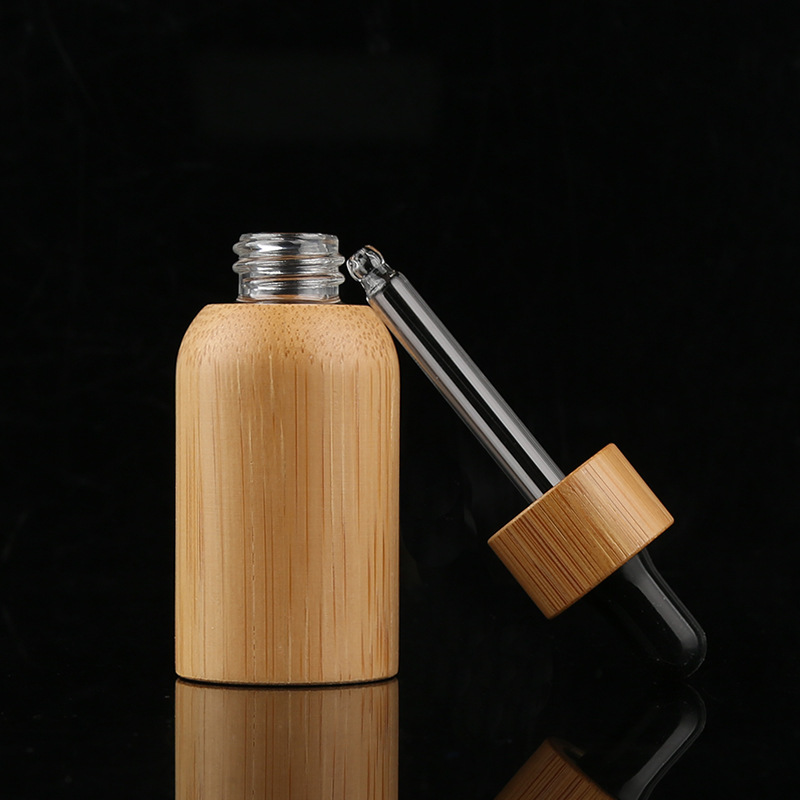 wholesale 15ml 30ml 50ml 100ml glass bottle with whole cover bamboo wooden lotion dropper pump Customized Made in good price