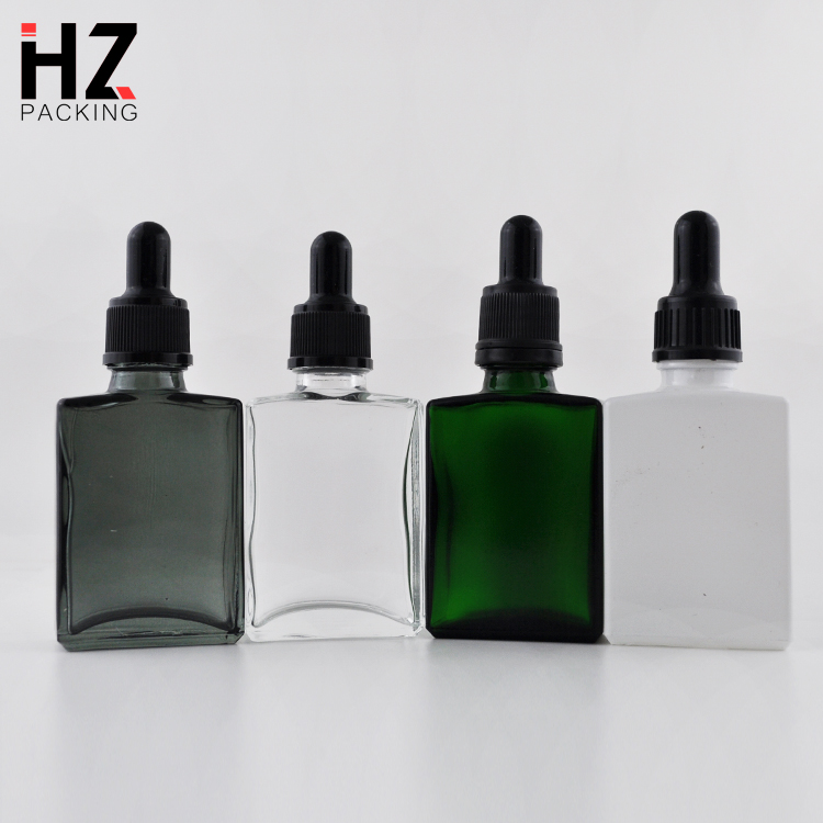 wholesale 15ml 30ml matte black rectangle/square glass dropper bottles for beard oil with pipette