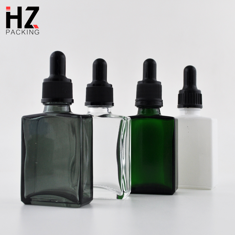 wholesale 15ml 30ml matte black rectangle/square glass dropper bottles for beard oil with pipette