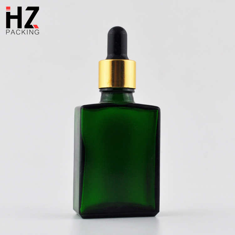 wholesale 15ml 30ml matte black rectangle/square glass dropper bottles for beard oil with pipette