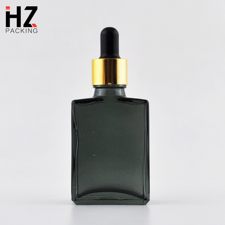wholesale 15ml 30ml matte black rectangle/square glass dropper bottles for beard oil with pipette