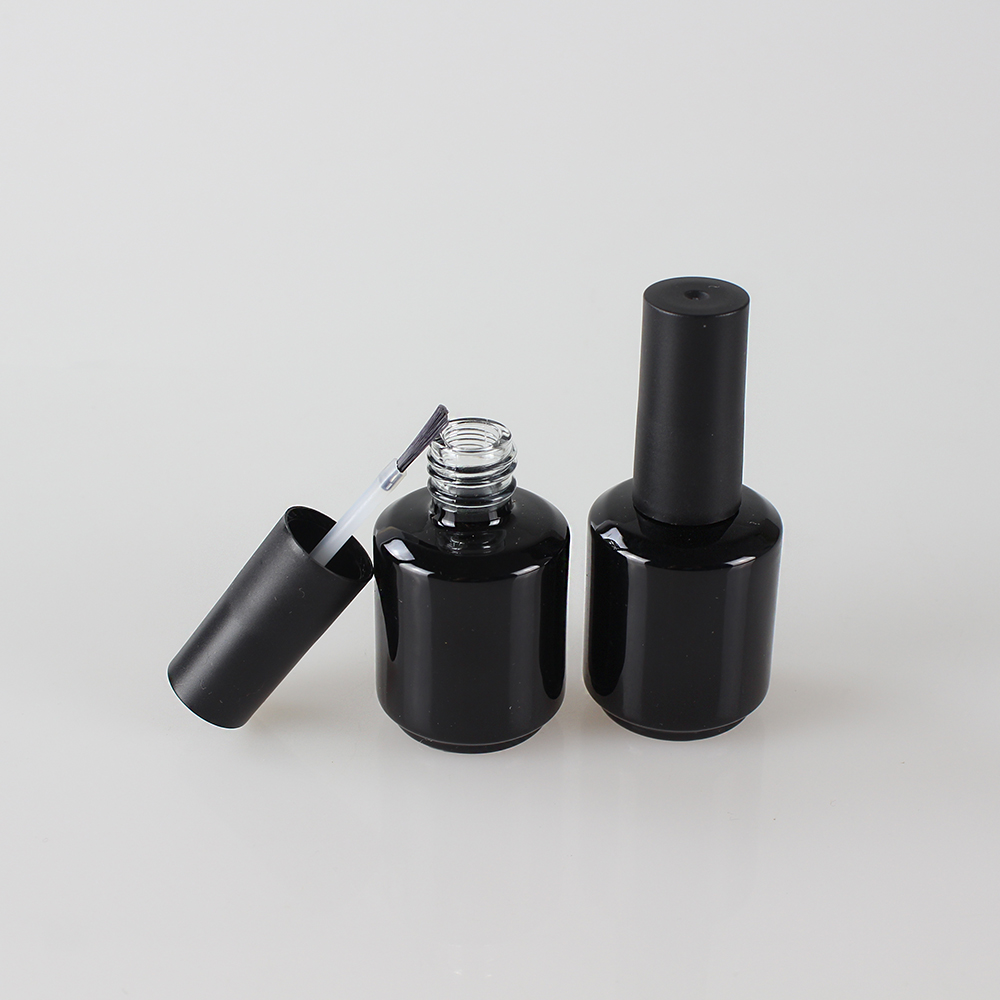 wholesale 15ml Black Empty Nail Polish Bottle, 15cc Black nail enamel bottle, 15 ml black glass bottle with brush cap