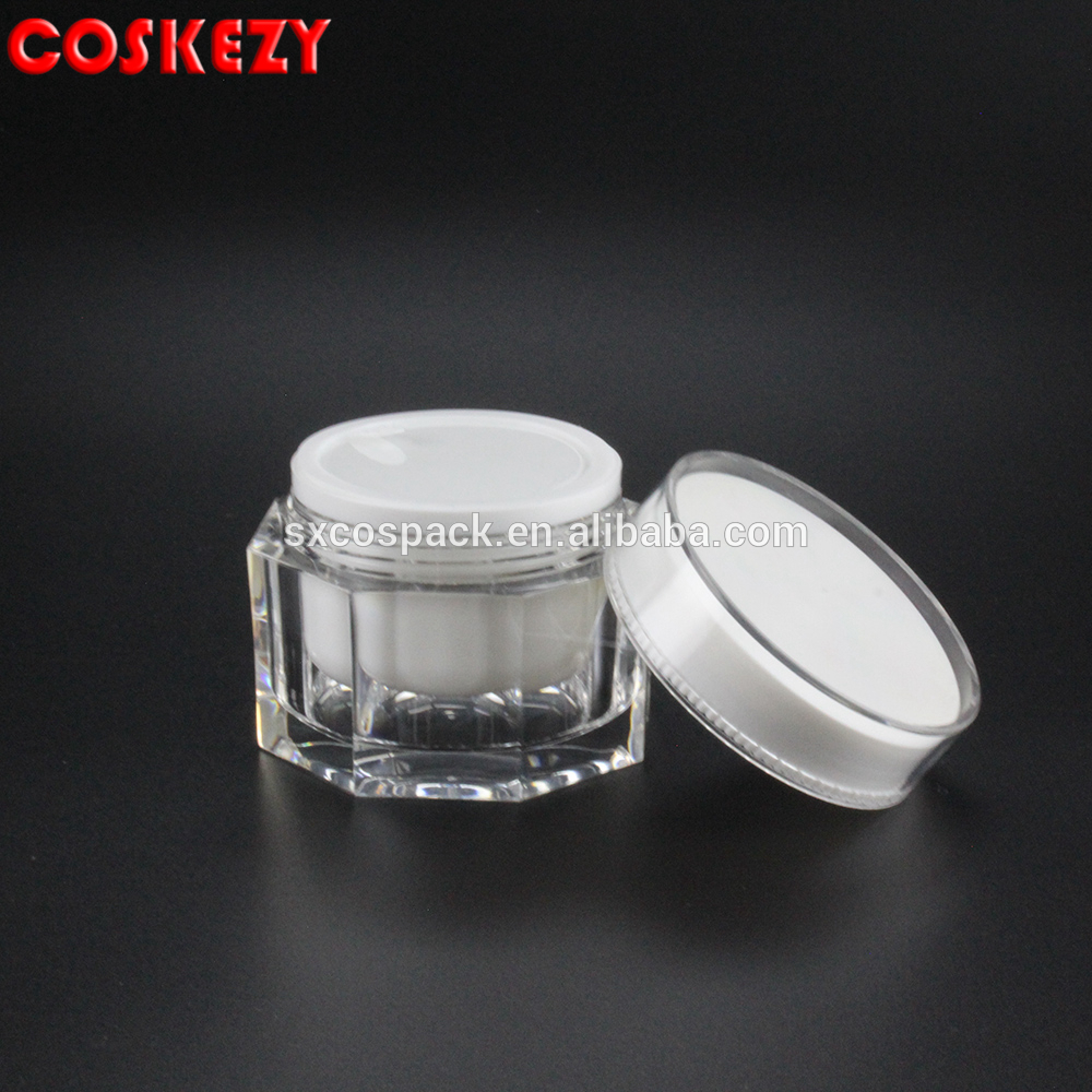 wholesale 15ml pearl white acrylic cosmetic jar, 15g plastic screw top containers, 15 g empty cospack jar for facial cream