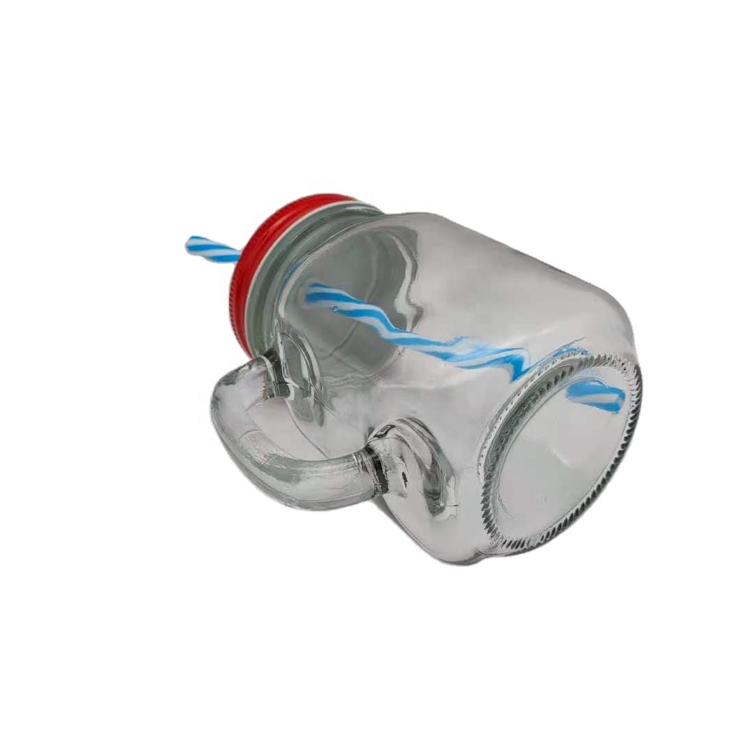 wholesale 16oz clear glass mason jars in bulk with handle straw hole tin canning lid