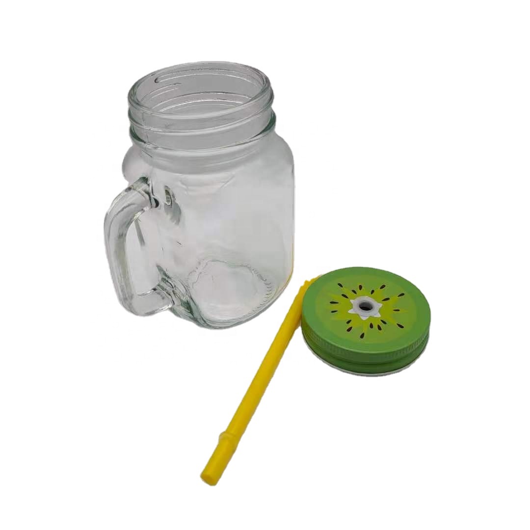 wholesale 16oz clear glass mason jars in bulk with handle straw hole tin canning lid