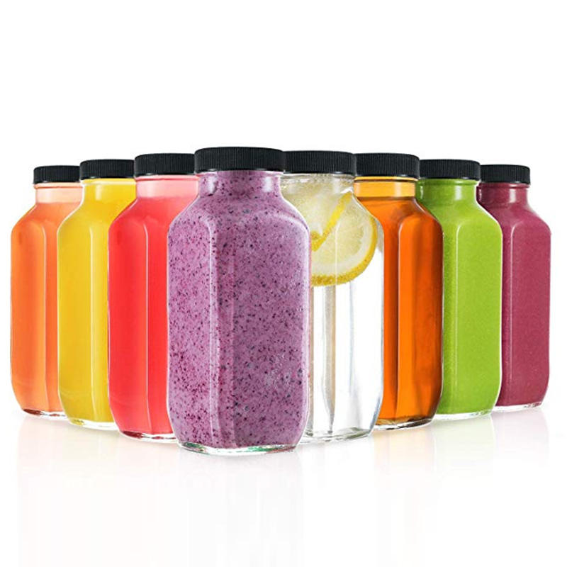 wholesale 16oz french square glass juice bottle