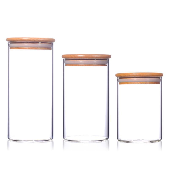 wholesale 175ml 250ml 500ml 700ml tea/ food /candy /spice packaging glass storage jar with cork/wooden / bamboo lid