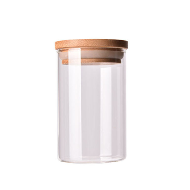 wholesale 175ml 250ml 500ml 700ml tea/ food /candy /spice packaging glass storage jar with cork/wooden / bamboo lid