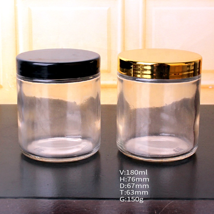 wholesale 180ml 6oz airtight cyinder wide mouth glass food jar for candle storage honey with plastic cap