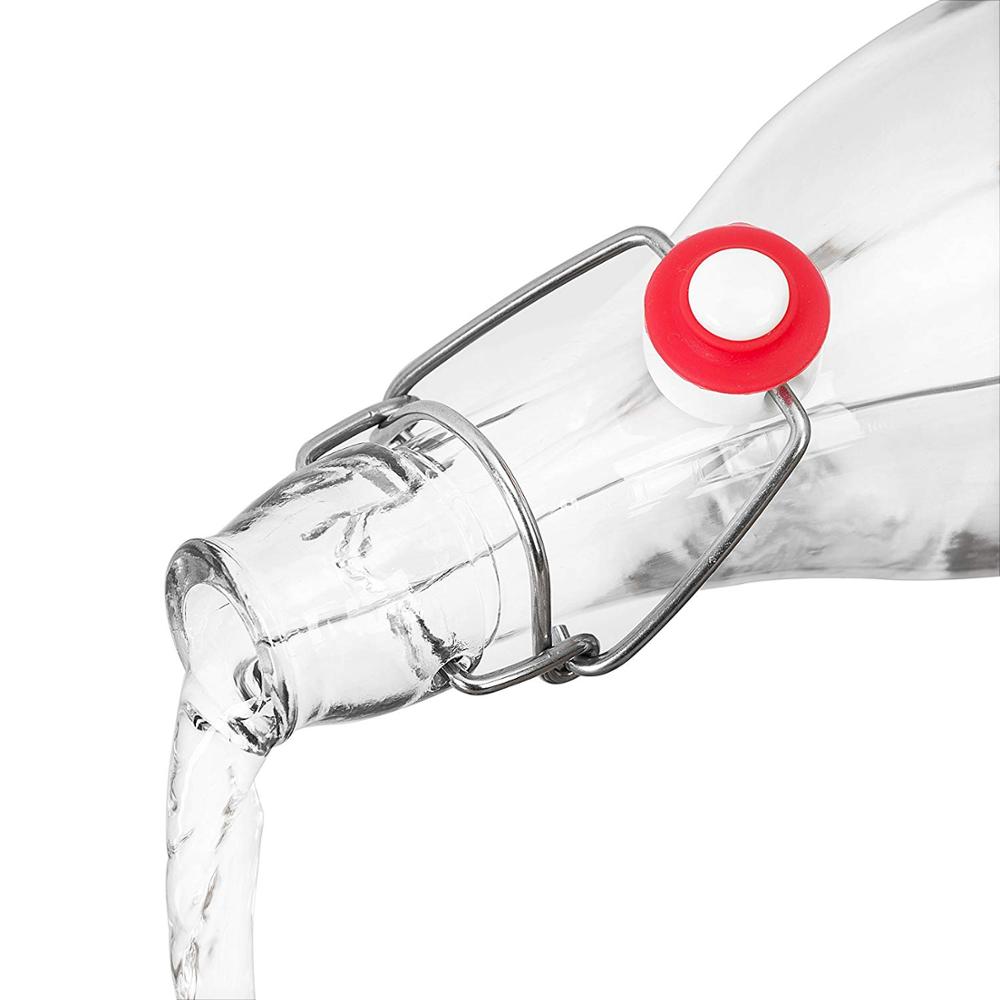 wholesale 1L (34OZ ) clear tall square swing top glass bottles for beverage / water / liquid / milk / fruit juice