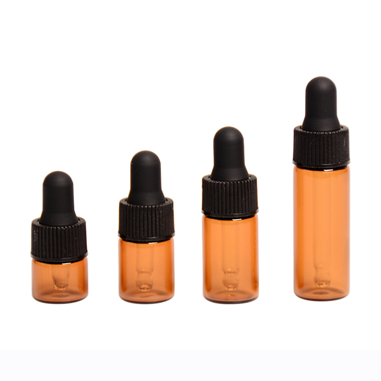 wholesale 1ml 2ml 3ml 5 ml amber glass dropper bottle with dropper for essential oil packaging