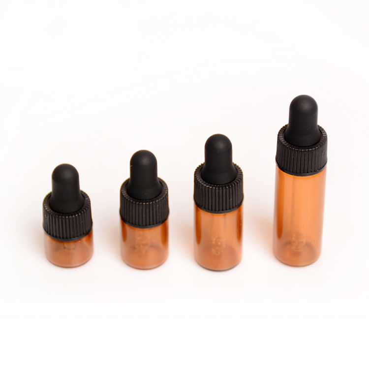 wholesale 1ml 2ml 3ml 5 ml amber glass dropper bottle with dropper for essential oil packaging