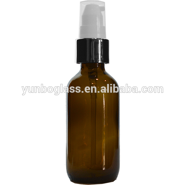 wholesale 2 oz amber glass cosmetic bottle with aluminium cream pump