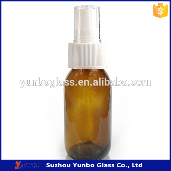 wholesale 2 oz amber glass cosmetic bottle with aluminium cream pump