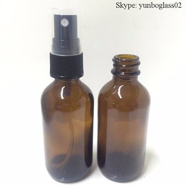 wholesale 2 oz amber glass cosmetic bottle with aluminium cream pump