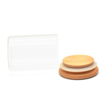 wholesale 2 oz high quality borosilicate glass jars with bamboo wooden suction lid