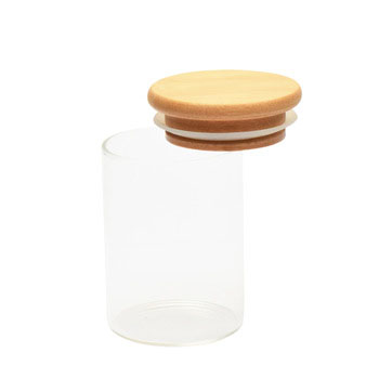 wholesale 2 oz high quality borosilicate glass jars with bamboo wooden suction lid