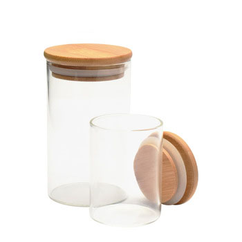 wholesale 2 oz high quality borosilicate glass jars with bamboo wooden suction lid