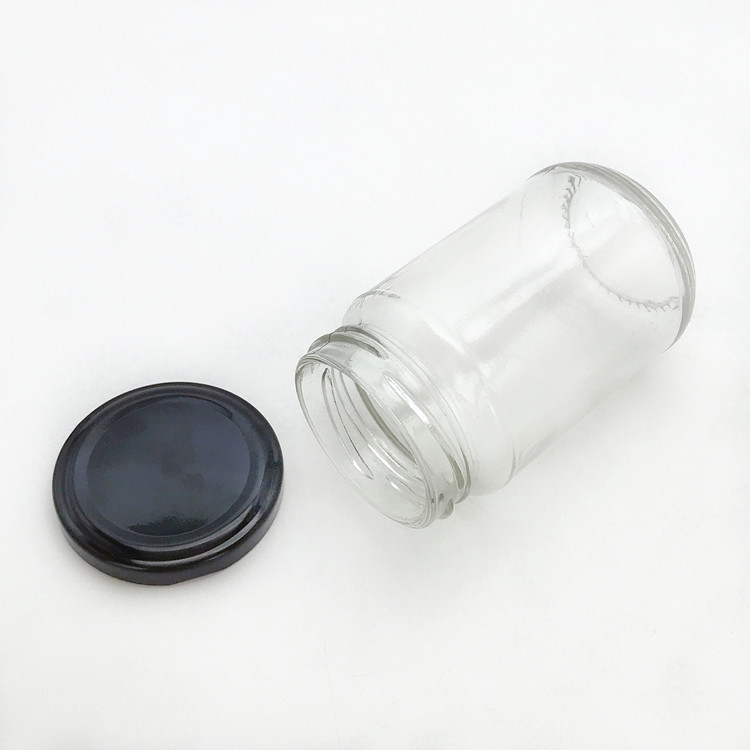 wholesale 200 ml transparent round glass jar for jam with metal cap
