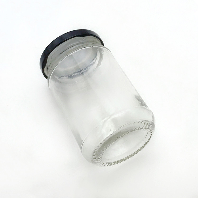 wholesale 200 ml transparent round glass jar for jam with metal cap