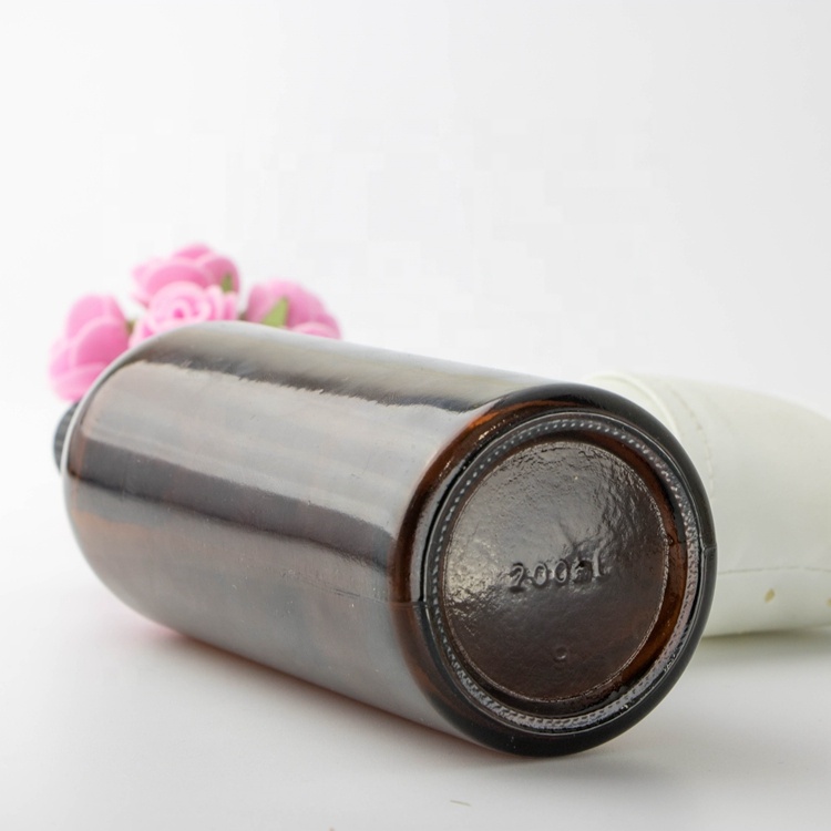 wholesale 200ml matte amber glass packaging cosmetics round bottles for essential oil lotion bottle