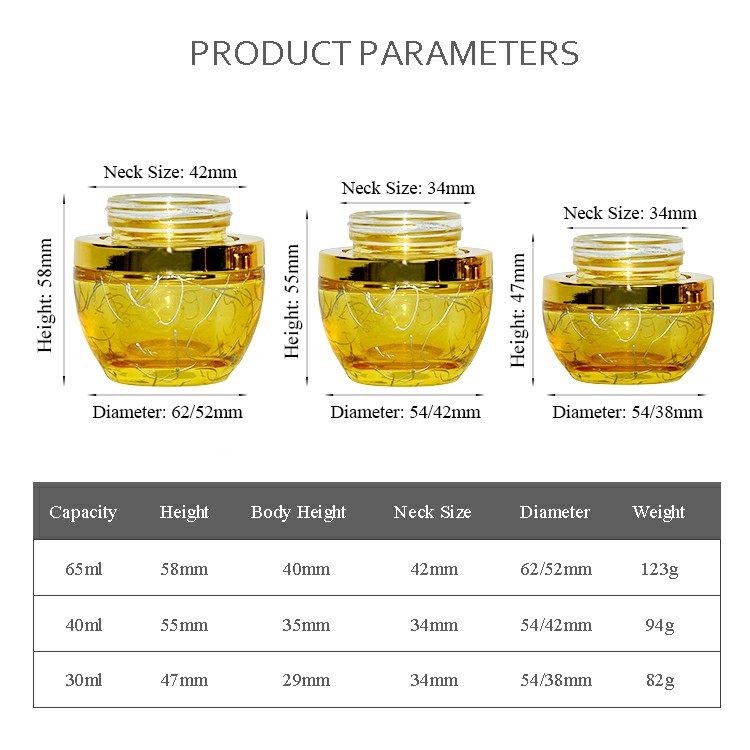wholesale 20g 30g 50g 1oz 2oz gold alumite cap glass lotion eye cosmetic packaging skincare cream jar