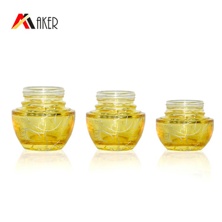 wholesale 20g 30g 50g 1oz 2oz gold alumite cap glass lotion eye cosmetic packaging skincare cream jar