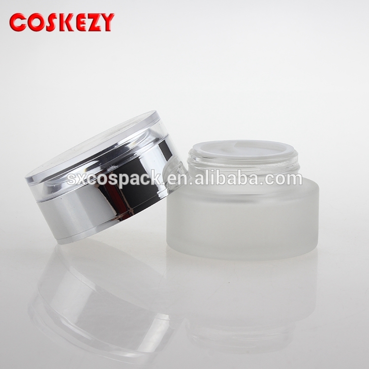 wholesale 20g cosmetic cream jar, frosted glass cream jar with silver/golden lid