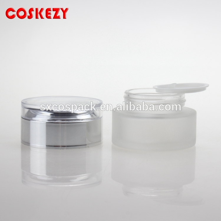 wholesale 20g cosmetic cream jar, frosted glass cream jar with silver/golden lid
