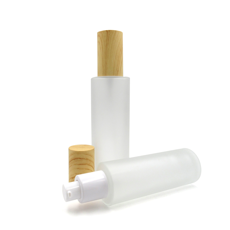 wholesale 20ml 30ml 50ml 80ml100ml 120ml frosted glass empty cosmetic Packaging pump serum perfume bottles with wood lids