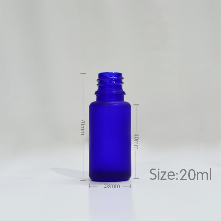 wholesale 20ml blue frost glass bottle for premium emulsion, 20 ml glass serum bottle with black pump