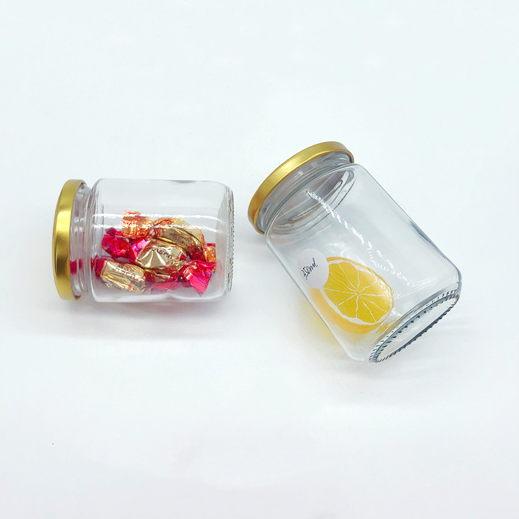 wholesale 240ml 350ml round clear glass jam jar with metal lid