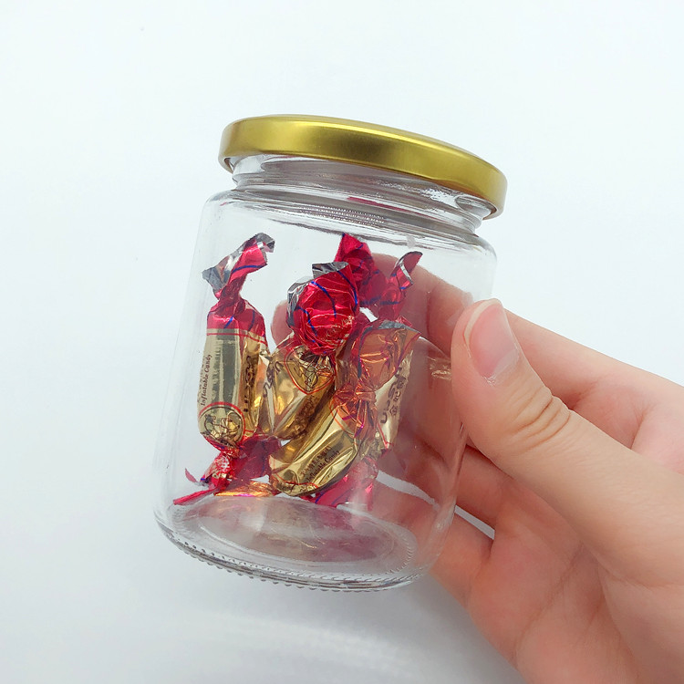 wholesale 240ml 350ml round clear glass jam jar with metal lid