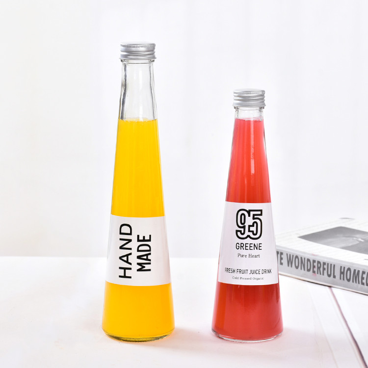 wholesale 250ml 330ml conical glass drink bottle for coffee with screw cap