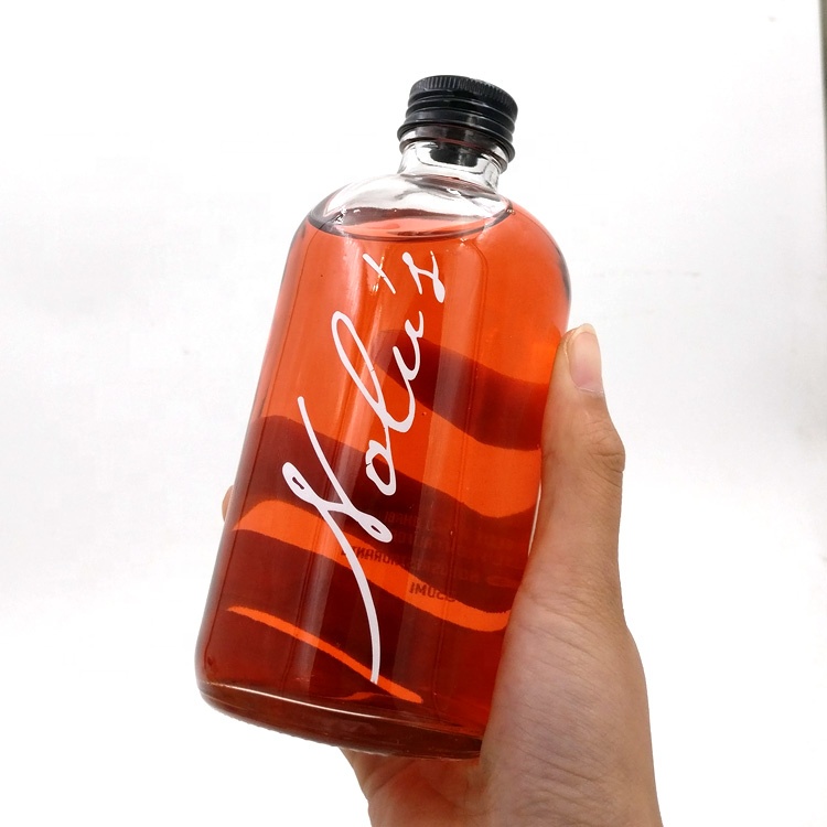 wholesale 250ml 350ml cold pressed juice bottle 500ml boston round glass bottle with aluminium cap for homemade drinks coffee