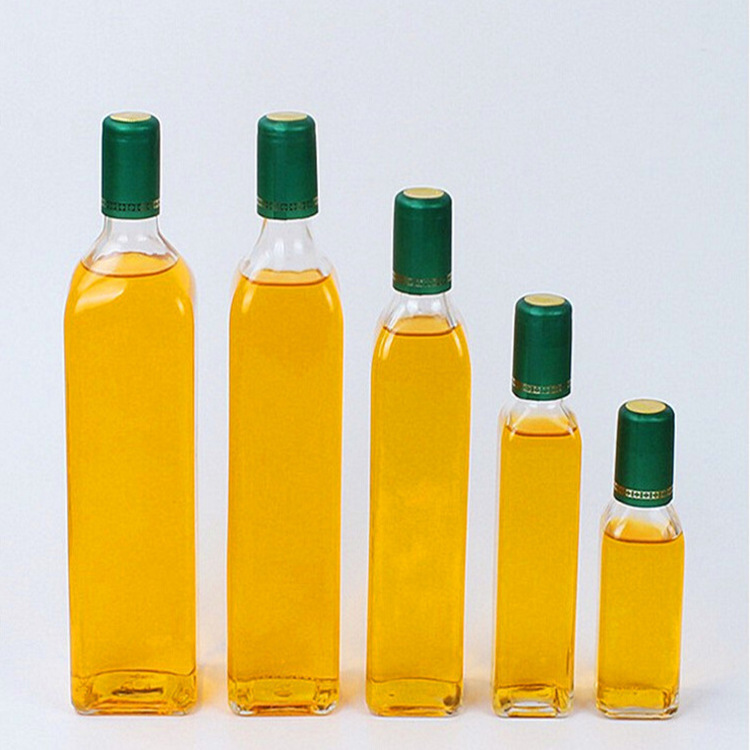 wholesale 250ml 500ml 750ml 1000ml clear square glass bottle for olive oil