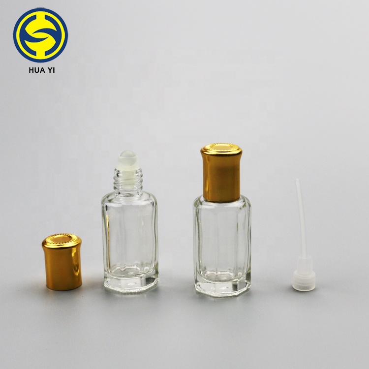 wholesale 2ml 3ml 6ml 10ml 12ml octagonal glass perfume attar oil roll on glass bottle