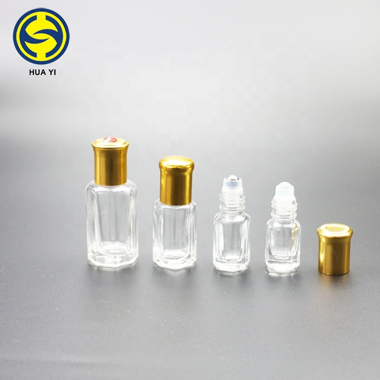 wholesale 2ml 3ml 6ml 10ml 12ml octagonal glass perfume attar oil roll on glass bottle